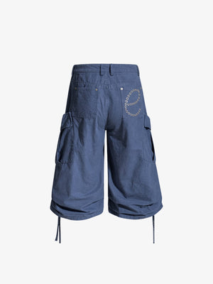 Pleated cargo shorts – Blue, back flat | XoKool