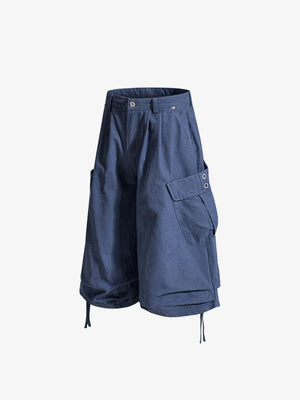 Pleated cargo shorts – Blue, side flat | XoKool