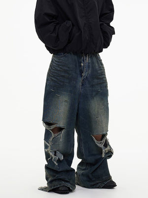 Ripped raw hem jeans – on model, front | XoKool
