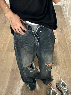 Ripped raw hem jeans – on model, front, pocket | XoKool
