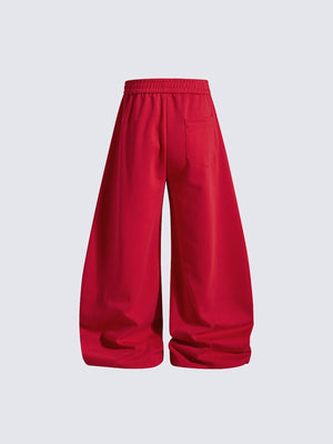 Baggy Star Track Pants with Double Side Stripes – Red, back view | XoKool