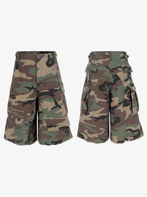 Woodland-Camo Cargoshorts – Vorder- und Rückseite flach | XoKool