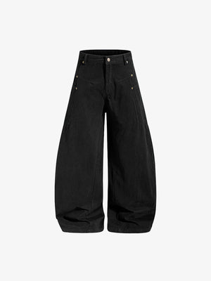 Baggy Arbeitshose mit gebogenem Barrel-Bein – Schwarz, Vorderseite flach | XoKool