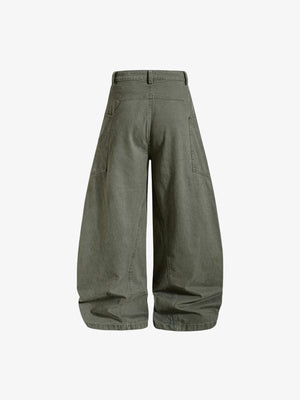 Baggy Arbeitshose mit gebogenem Barrel-Bein – Oliv, Rückseite flach | XoKool