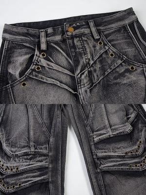 Jeans cargo balloon – Negro, detalle de la cintura y el bolsillo cargo | XoKool
