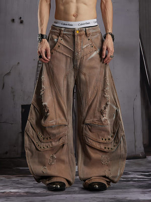 Jeans cargo balloon – Marrón en modelo, frontal | XoKool