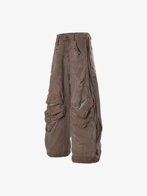 Jeans cargo balloon – Marrón, lateral plana | XoKool