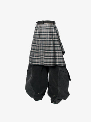 Pantalones en capas – negro, vista frontal, cuadros como falda | XoKool