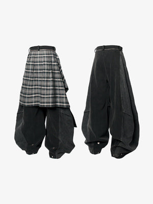 Pantalones en capas – negro, cuadros usados como falda y sin ellos | XoKool