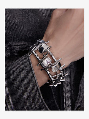 Barbed Wire Chain Bracelet with Toggle Clasp – on wrist, close-up | XoKool