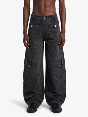 Barrel Cargo Pants in Washed Black or Grey – Black, on model front | XoKool