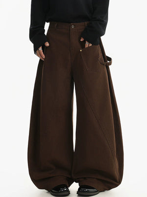 Barrel Leg Carpenter Pants with Hammer Loop – Brown, on model front | XoKool