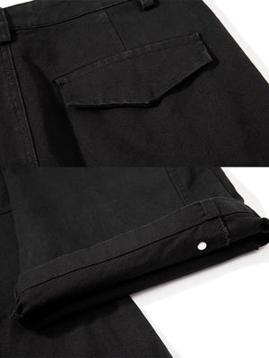 Pantalones barrel plisados – Negro, detalle del bolsillo trasero y el dobladillo | XoKool