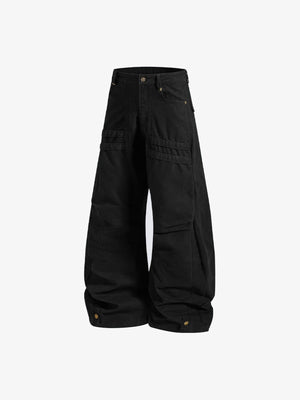 Pantalones barrel plisados – Negro, lateral plana | XoKool