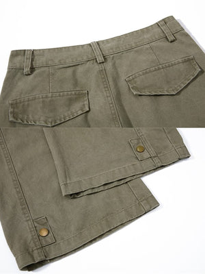 Pantalones barrel plisados – Verde oliva, detalle del bolsillo trasero y el broche del dobladillo | XoKool
