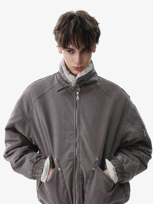 Pocket Zip Up Fur Collar Work Quilted Jacket - thumbnail 7