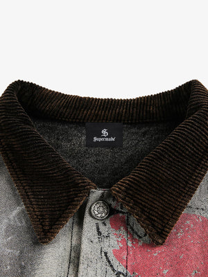 Washed And Distressed Dark Graffiti Patchwork Jacket - thumbnail 3