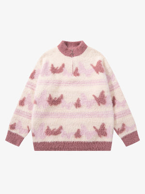 Contrast Stripe Butterfly Jacquard Half-zip Sweater - thumbnail 1