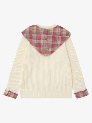 Plaid Scarf Patchwork Contrast Knit Sweater - thumbnail 5