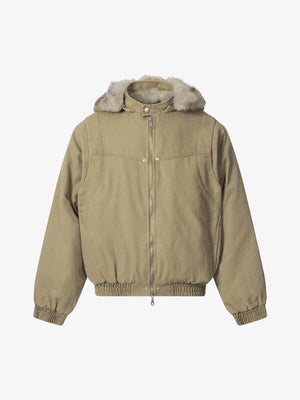 Street Outdoor Detachable Fur Collar Fleece Hooded Padded Jacket - thumbnail 1
