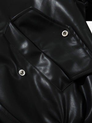 Street Motorcycle Stand Collar Leather Padded Jacket - thumbnail 5