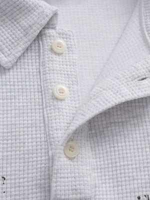 Jersey Waffle Faux Two-Piece Lapel Collar Striped Sweatshirt - thumbnail 5