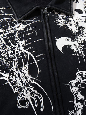 Retro Dark Skull Cross Print Lapel Zipper Jacket - thumbnail 14