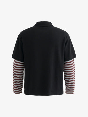 Jersey Waffle Faux Two-Piece Lapel Collar Striped Sweatshirt - thumbnail 13