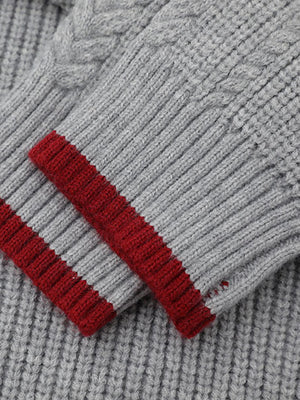 Retro Plaid Tie Hooded Knit Sweater - thumbnail 5