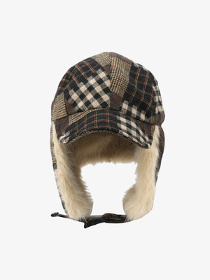Vintage Plaid Patchwork Fleece Lined Trapper Hat - thumbnail 3