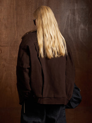 Street Punk Oblique Zipper Lambswool Collar Quilted Jacket - thumbnail 7