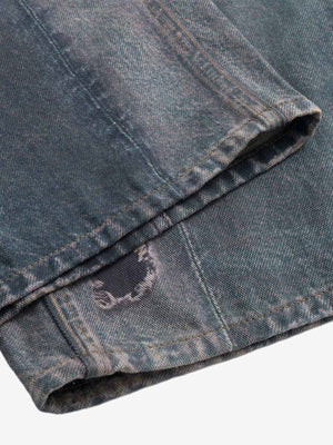 Vintage Wash Baggy Jeans with Chain Print – hem close-up | XoKool