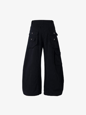 Black Baggy Cargo Pants with Multi Pockets – Black, back flat | XoKool