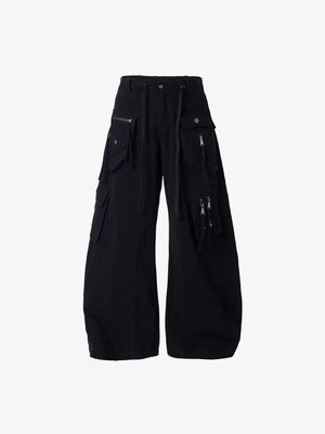Black Baggy Cargo Pants with Multi Pockets – Black, front flat | XoKool