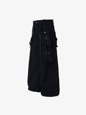 Black Baggy Cargo Pants with Multi Pockets – Black, side flat | XoKool