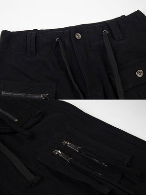 Baggy cargo pants – Black, waist and zip pocket close-up | XoKool