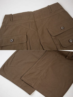 Baggy cargo pants – Olive Brown, back yoke and hem close-up | XoKool