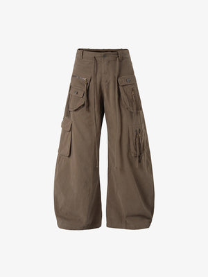Baggy cargo pants – Olive Brown, front flat | XoKool