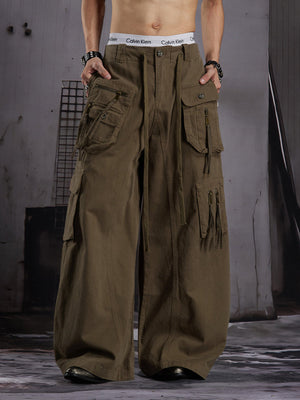 Baggy cargo pants – Olive Brown, on model front | XoKool