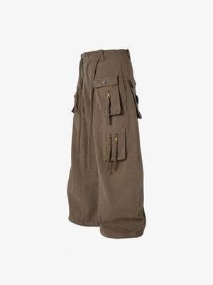 Baggy cargo pants – Olive Brown, side flat | XoKool