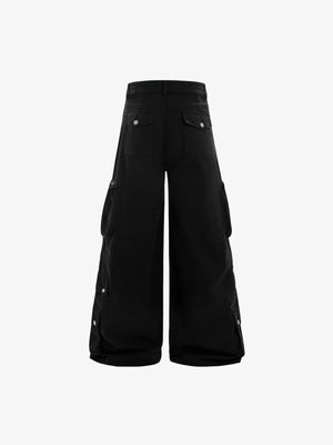 Pantalones cargo baggy negros con cremalleras y broches – negro, vista trasera | XoKool