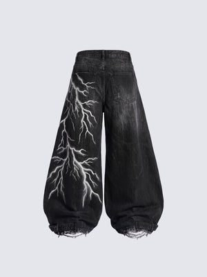 Lightning Print Baggy Jeans – back flat lay | XoKool