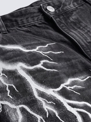 Lightning Print Baggy Jeans – lightning print close-up | XoKool