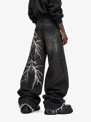 Black Baggy Jeans with Lightning Print – on model, back | XoKool