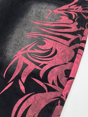 Pink tribal print jeans – print close-up with fade | XoKool