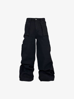 Black Baggy Jeans with Union Jack Print – front view flat | XoKool