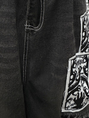 Black jorts – side pocket and patch detail | XoKool
