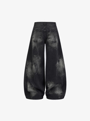 Black Barrel Jeans with Bleach Wash and Grommets – back flat | XoKool