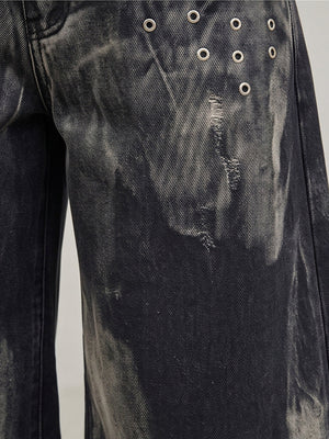 Bleached black grommet jeans – eyelet detail at pocket | XoKool