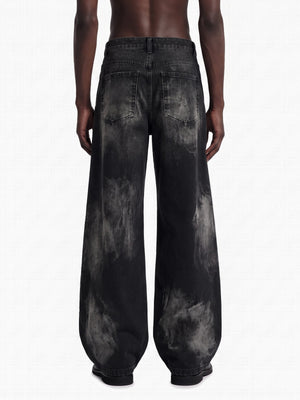 Black Barrel Jeans with Bleach Wash and Grommets – on model, back | XoKool